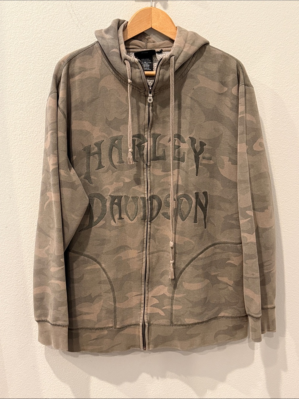 Harley-Davidson Green Camo Full-Zip Hoodie Mens Large